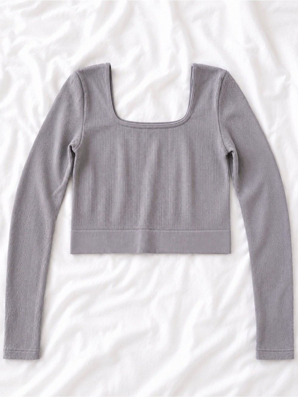 H&M Sport Purple Ribbed Square Neck Long Sleeve Crop Top Size M